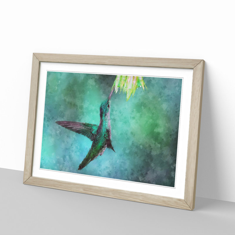 Green Hummingbird - Picture Frame Graphic Art Print, Oak Framed, 33cm H x 45cm W x 2cm D