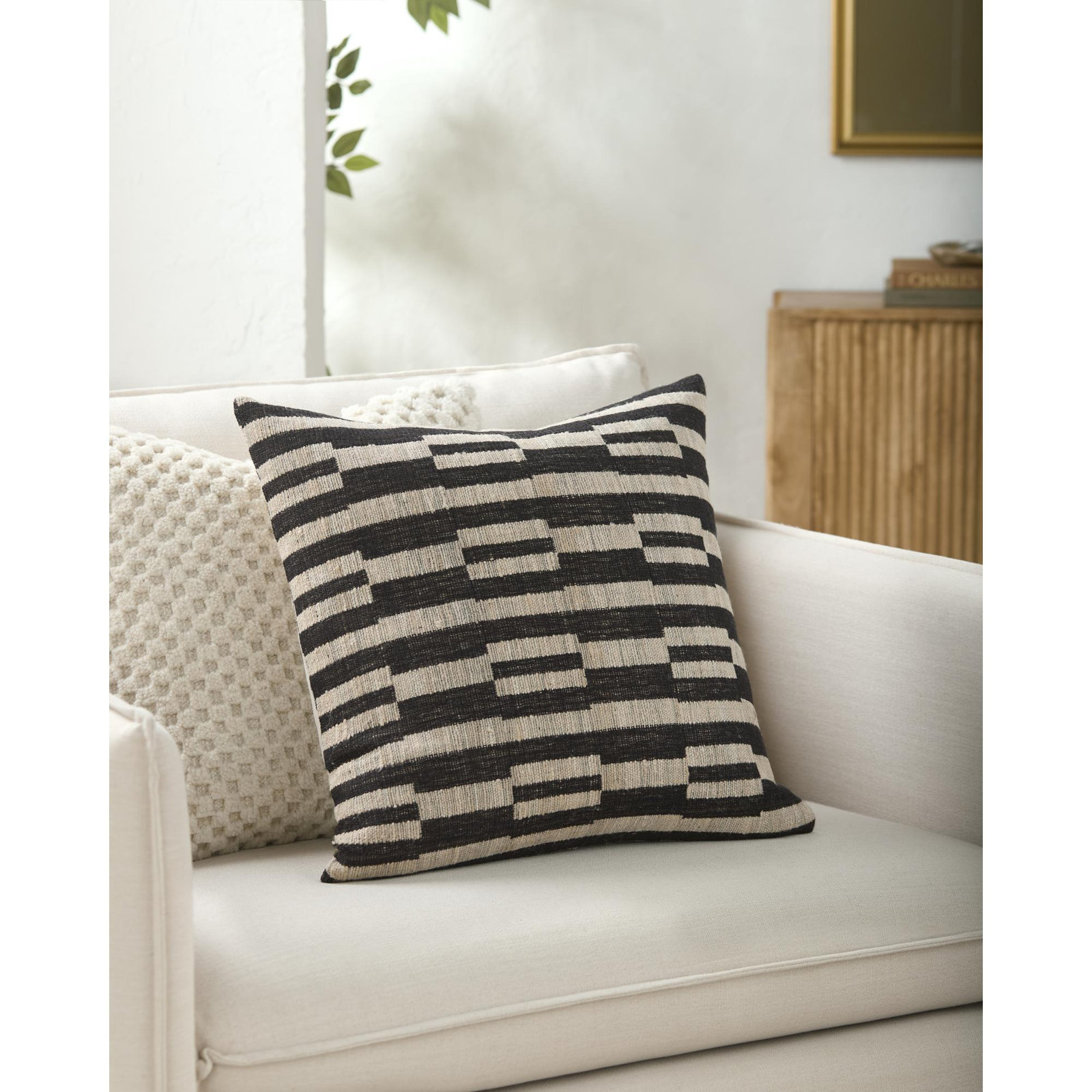 Marzano Accent Pillow, Black/Beige, Pillow Cover Only - No Insert, Square 18"