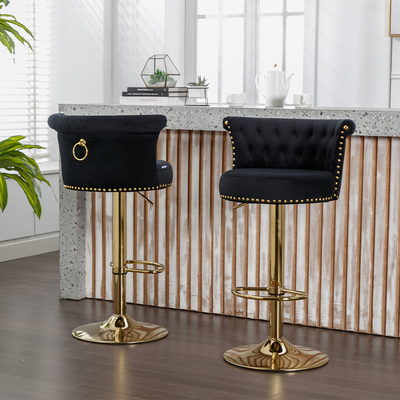 Swivel Upholstered Adjustable Height Counter Stool With Metal Base Set of 2, Black