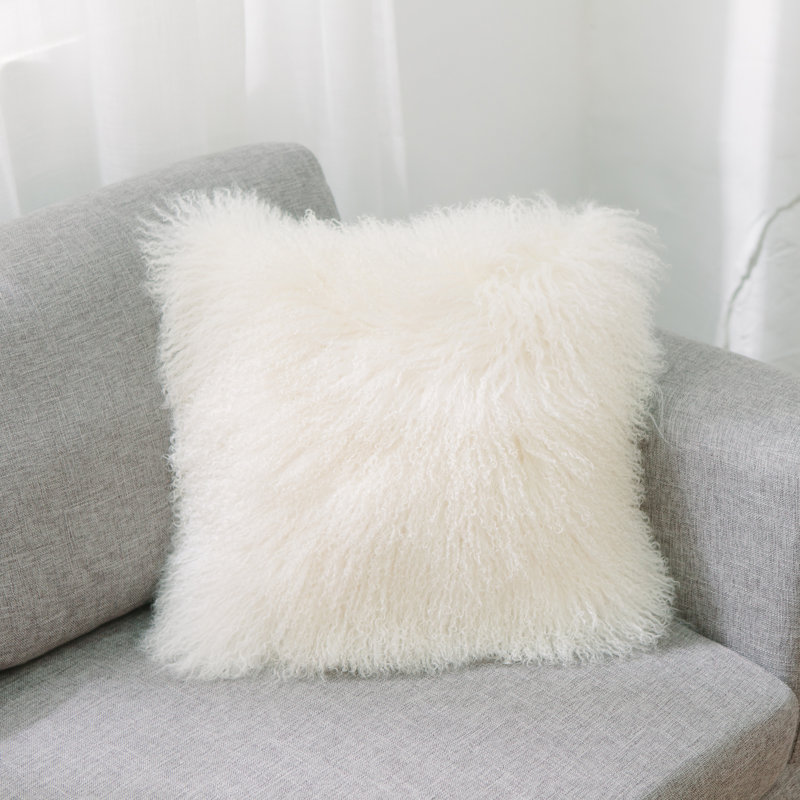 Housse et insert de coussin carré Mongolian, Crème, crème, Plume / mélange de duvet, H 18 po x l 18 po x P 3 po