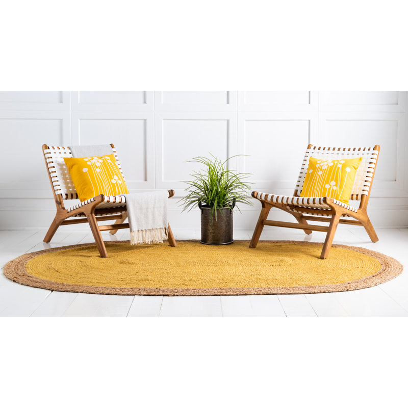 Tapis jaune en jute / sisal tressé à la main Swartwood, Ovale 5 pi 1 po x 8 pi