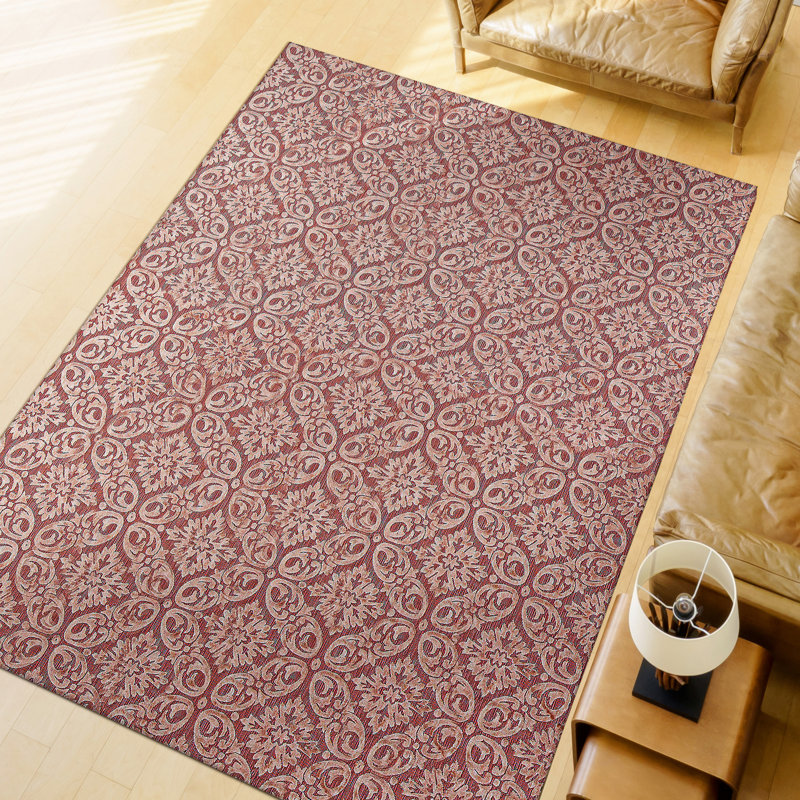 Damask Area Rug in Red, Rectangle 10' x 14'