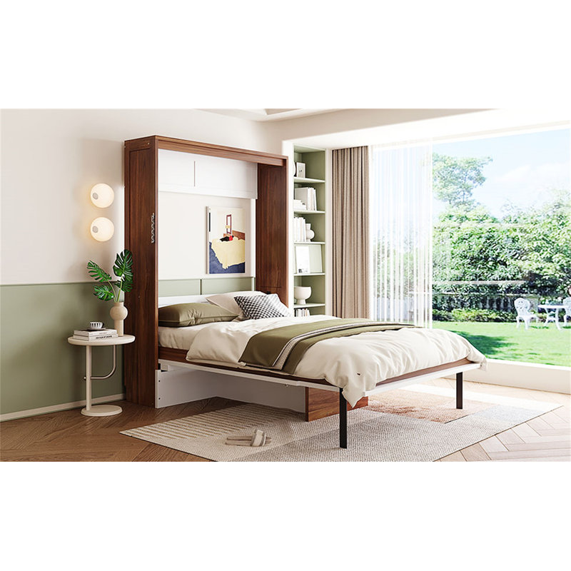 Murphy Bed With Foldable Desk – Space Saving Wall Bed - Walnut & White, White