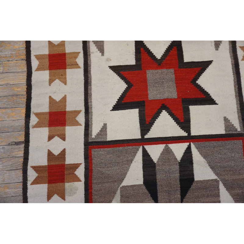 Antique Native American Navajo Wool Gray Tribal Flat Weave Rug
