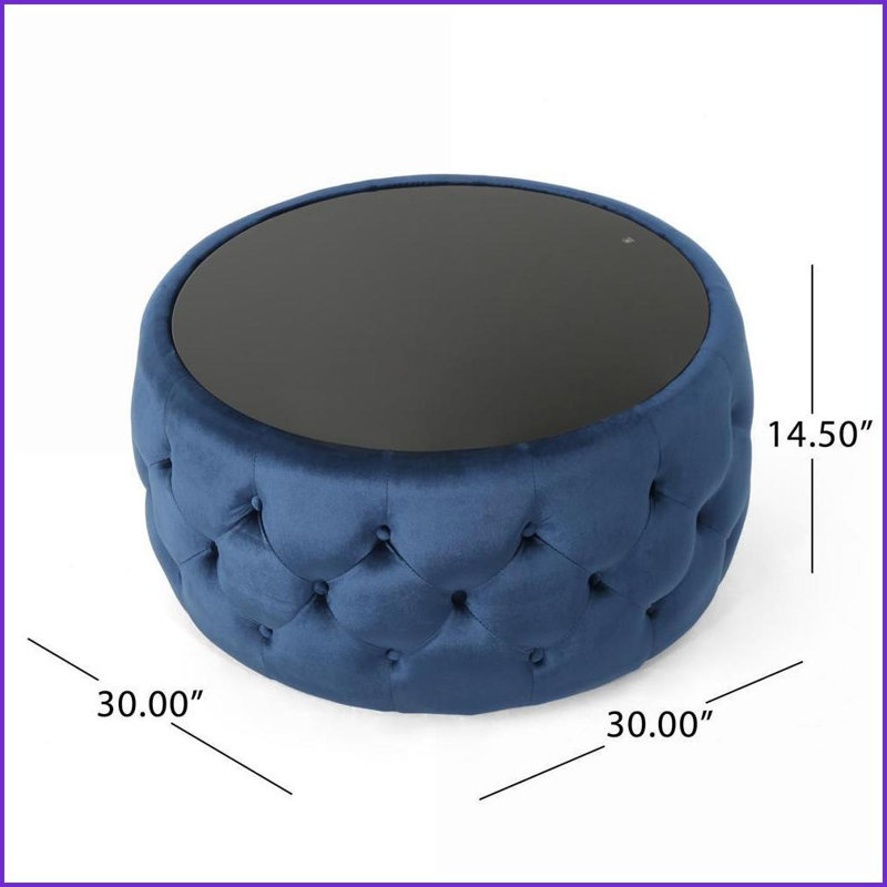 Repose-pieds capitonné avec plateau en verre trempé | Bleu foncé | Velours, Bleu
