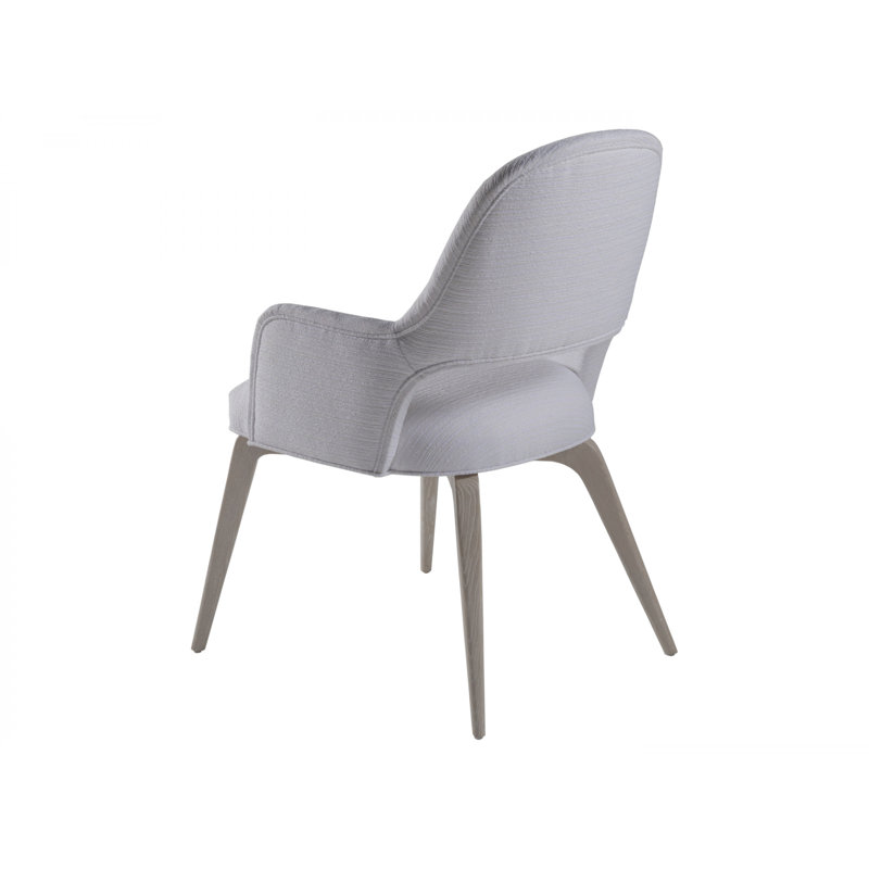 White Upholstered Mid Century Modern Wood Arm Chair