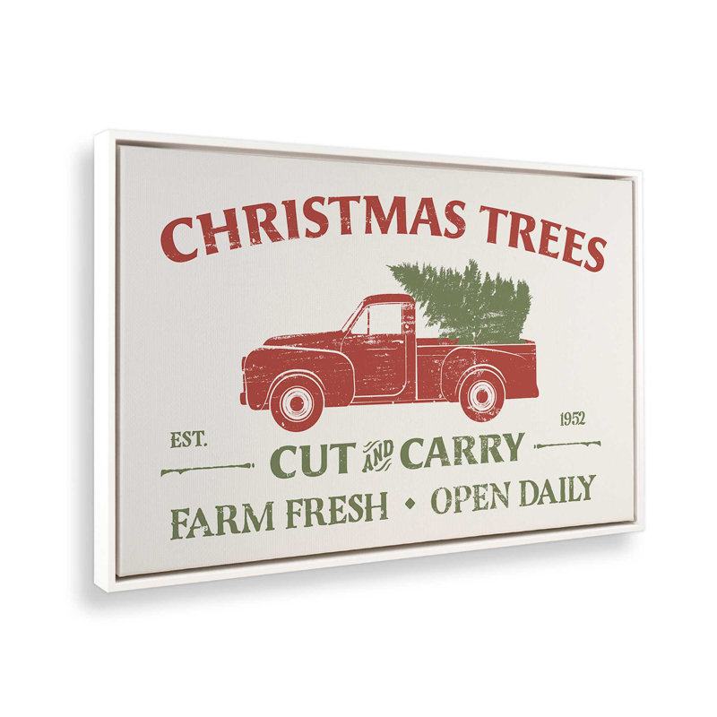 «Farm Fresh Christmas Trees», impression de signe, Cadre blanc, H 20,75 po x l 30,75 po x P 1,75 po