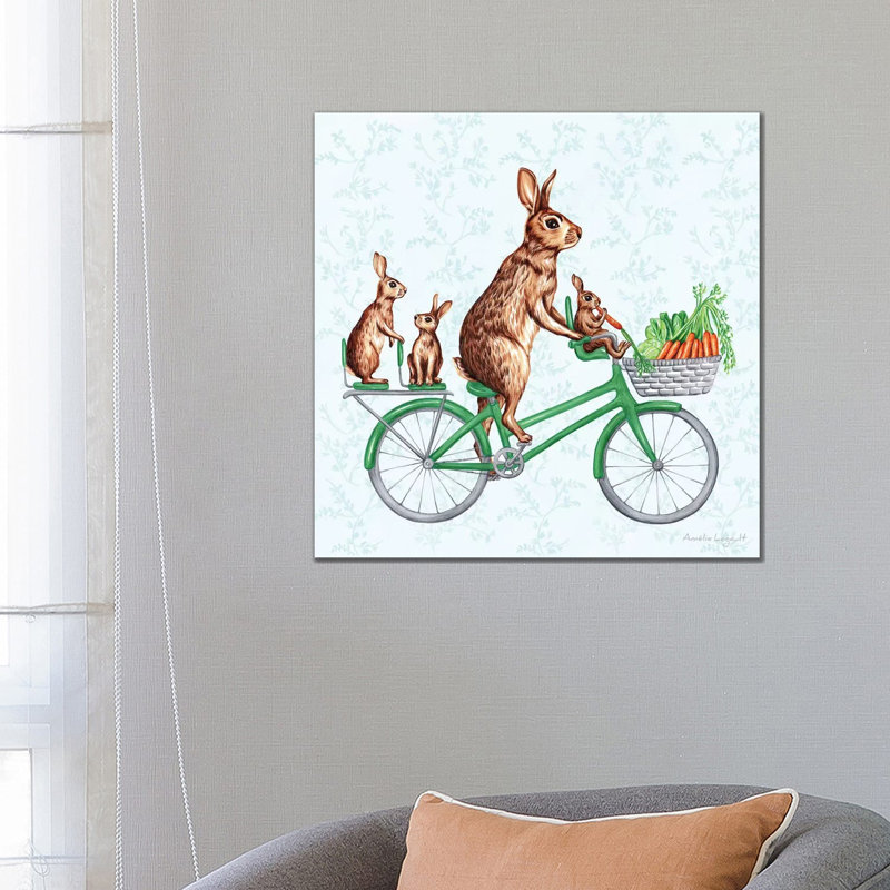 Rabbits on Bike by AmÃ©lie Legault - Wrapped Canvas Square Print, 66.04 cm H x 66.04 cm W x 3.175 cm D