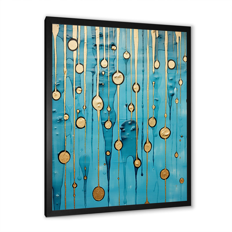 Collage abstrait bleu pluvieux IV - impression, Cadre simple noir, H 44 po x l 34 po x P 1,5 po