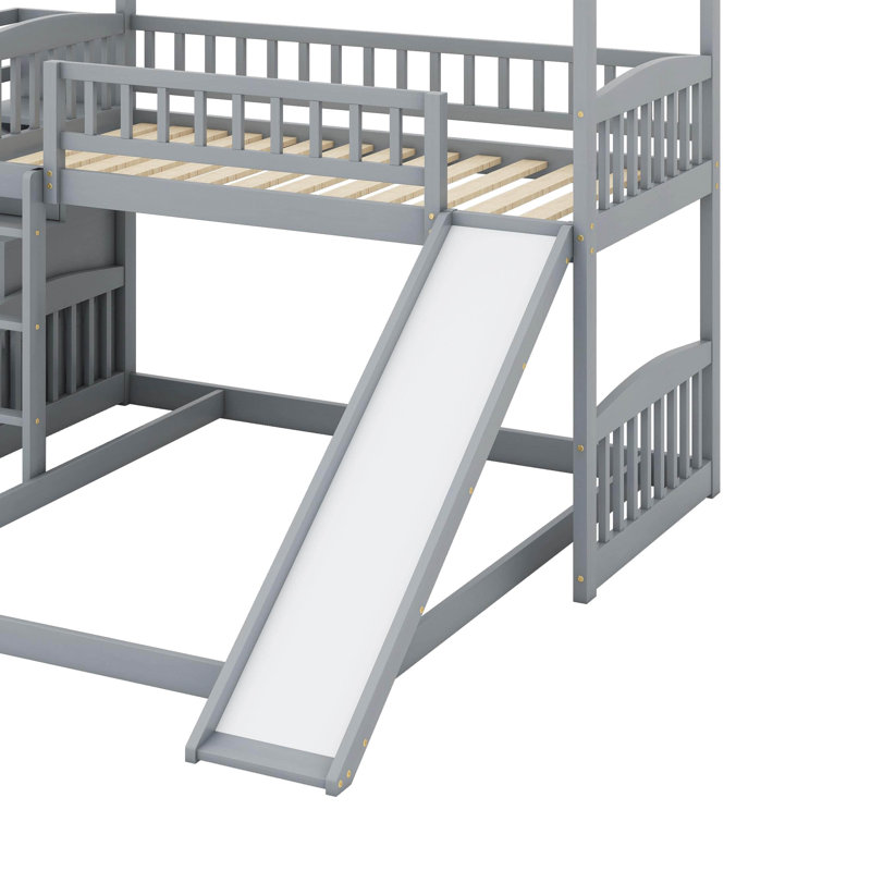 Twin Over Full Bunk Bed With Slide, Grey