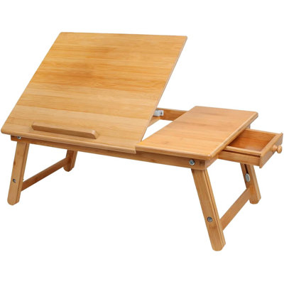 MantraRaj Bamboo Lapdesk Foldable Laptop Stand Bed Table Serving Breakfast Tray Adjustable