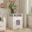 Enceinte de litière moderne en bois avec tablette de rangement et armoire cachée pour l'intérieur.