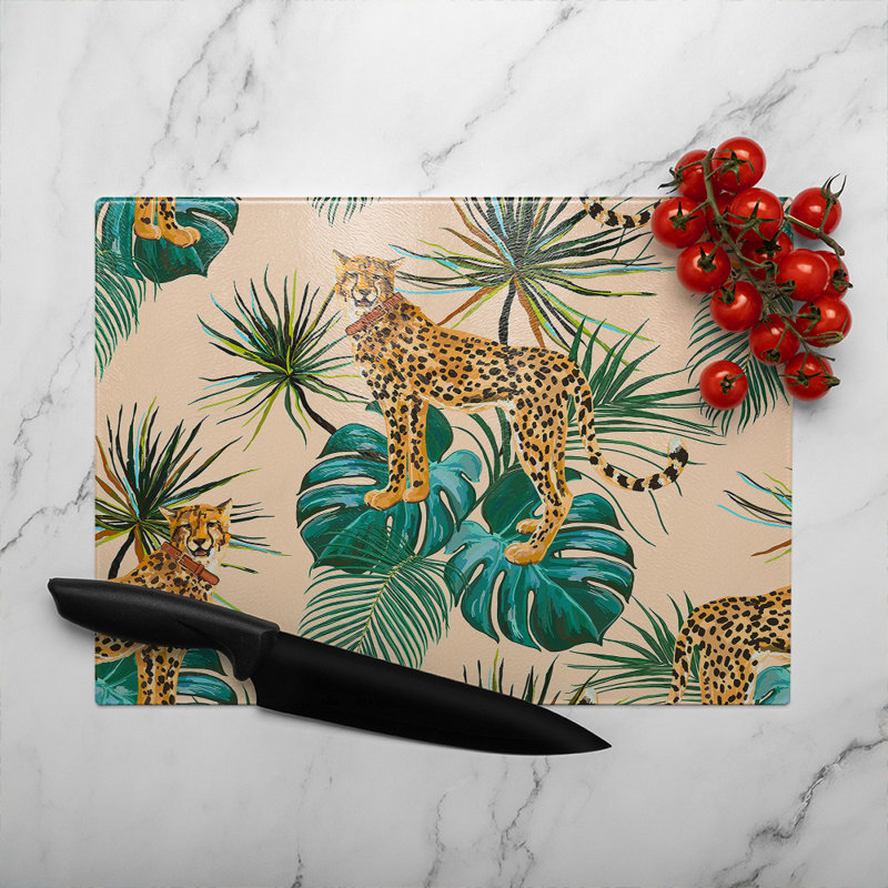 Tropical Cheetah Glass Chopping Board, 28cm L x 20cm W