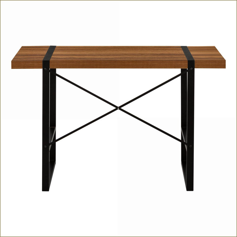 Bureaux, bureau d'ordinateur industriel L 49 po avec plateau en stratifié noyer & amp; Pieds en métal noir | Noyer | Panneau de particules