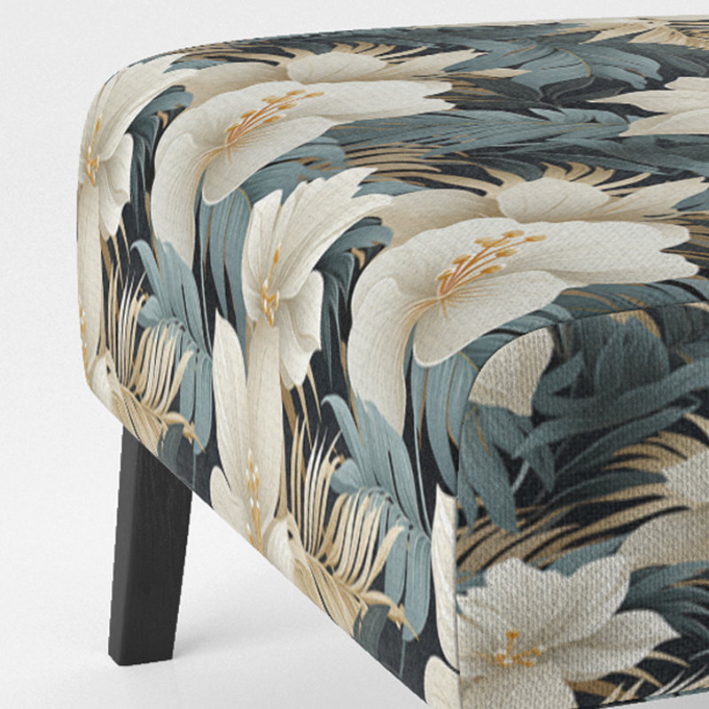 Fauteuil de chambre rembourré C, Motif tropical tropique monochrome II