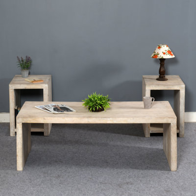 Ensemble de tables basses et de tables d'appoint en bois massif 3 pièces Jahzell