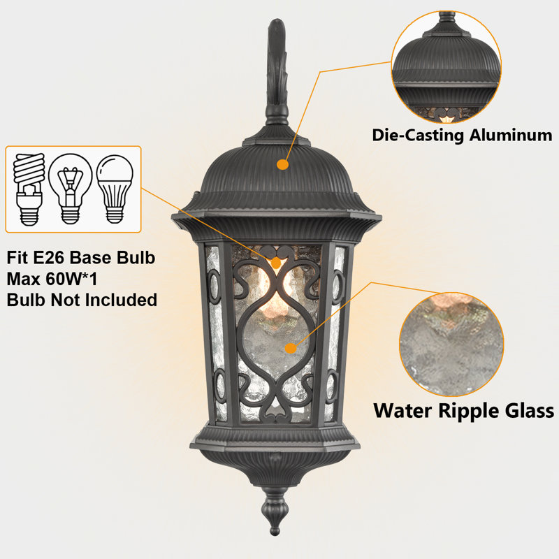 Outdoor Wall Light Fixture Black Exterior Wall Lantern Waterproof, Matte Black