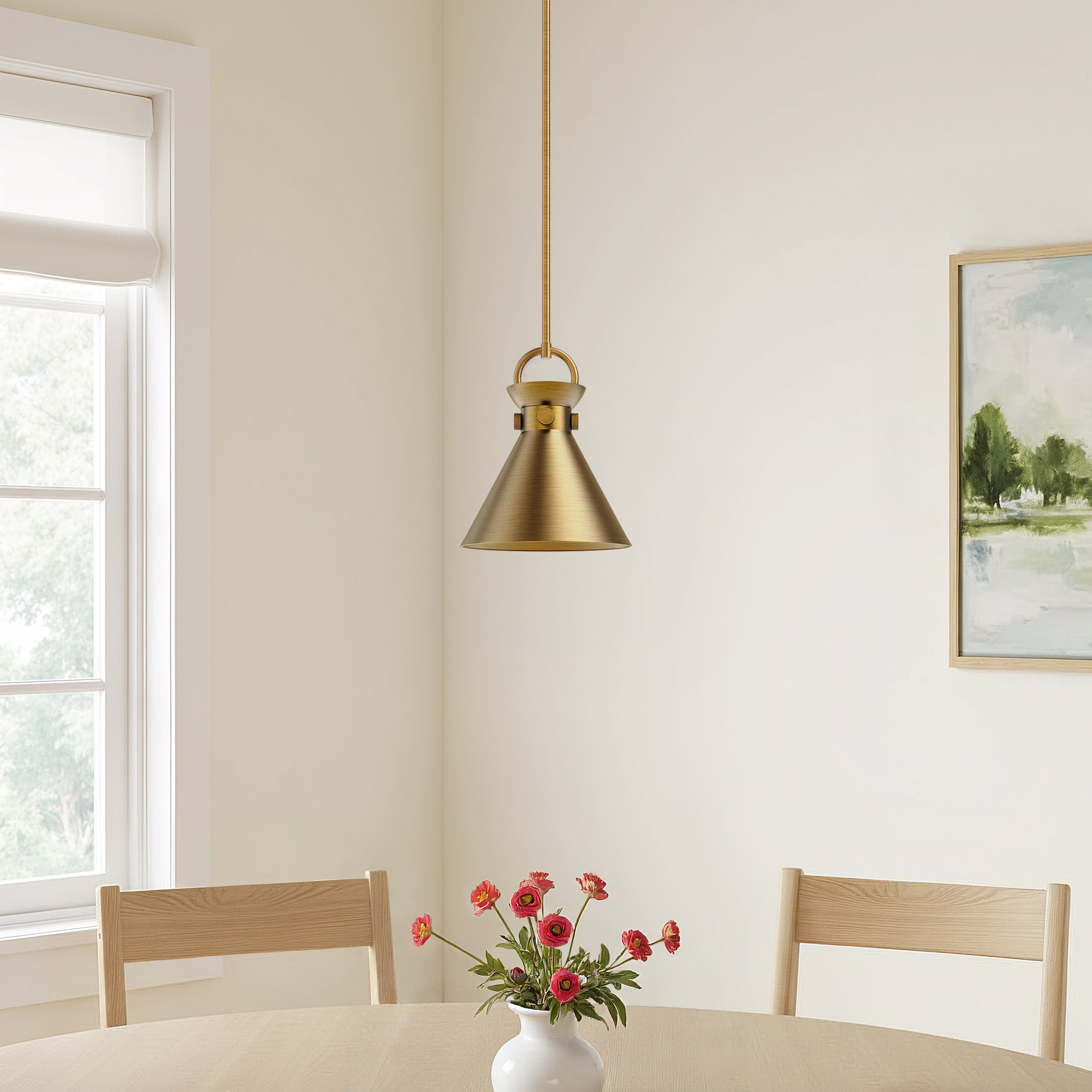 Tiney Single Light Metal Steel Pendant, Aged Gold, Gold, 12.75" H x 10.5" W x 10.5" D