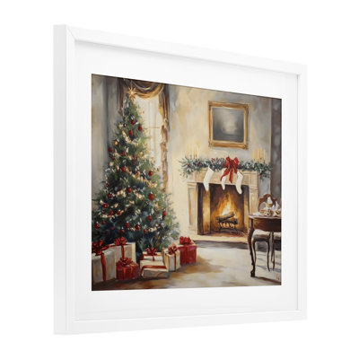 «Vintage Christmas Tree Hearth», reproduction encadrée sous verre, design par Arlington Prints