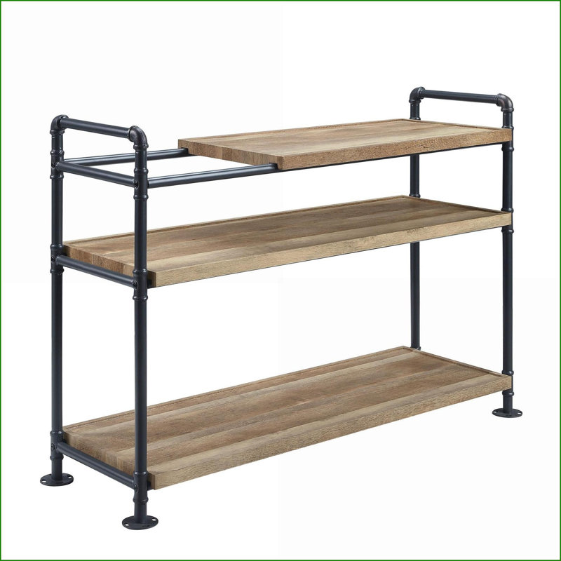 Bibliothèque, finition noyer industriel et noir sablé avec 3 tablettes | Sable | Bois synthétique