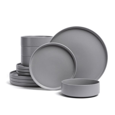 over&back Stackable 12-Piece Semi Hand-Finished Stoneware Dinnerware Set