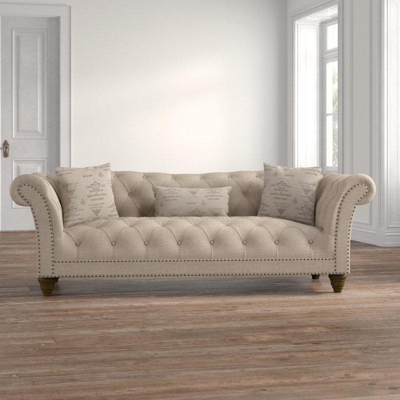 Domeier Upholstered 90.1'' Sofa, Beige Rayon/Viscose