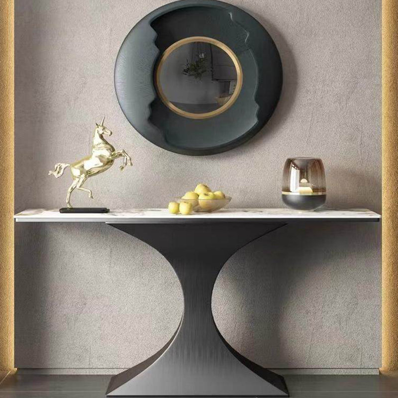Console en métal de style italien, 33.4" H x 59" W x 15.7" D, Gris