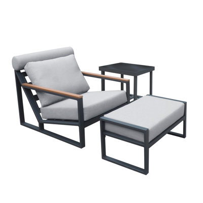 Recliner Patio Chair with Cushions and Ottoman,Waterproof Fabric Soft Cushions with Aluminium Frame