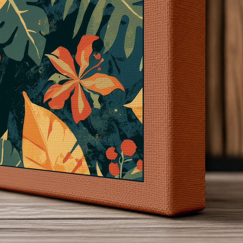 Floral Garden Tropical - Wrapped Canvas, 18x12 - 45.7 x 30.5 cm, Terracotta Border