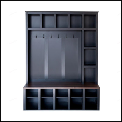 Portemanteau polyvalent en bois avec crochets, tablettes réglables et banc de rangement pour vestibules organisés