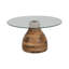 34" Striped Wood Coffee Table With Glass Top, Natu