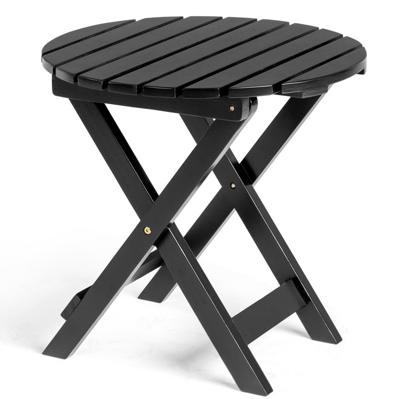 18.In Round Patio Folding Wood Side Table, Black