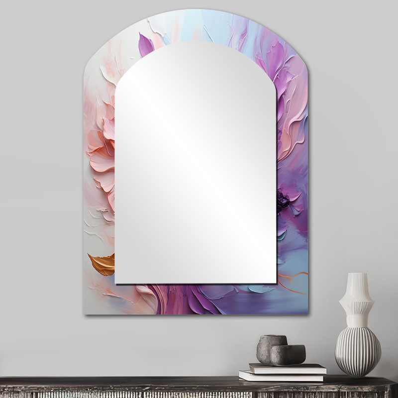 Whirling Dreamscape - miroir asymétrique spirales abstraites, miroir mural décoratif arche rose, impression d'art en métal
