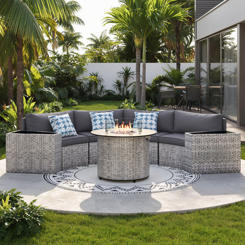 4 - Person Fully Assembled Curved Patio Conversation Set With Side Table, Gray