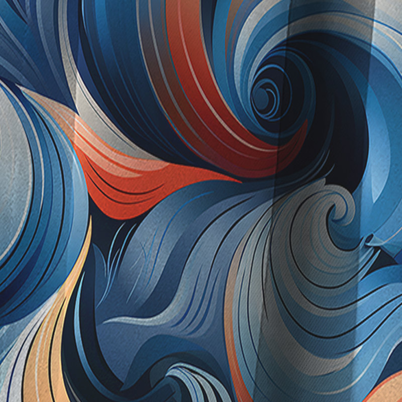 Blue and Orange Enchanted Waves Harmony - Rideau occultant géométrique abstrait - 1 panneau, L 52 po x L 108 po