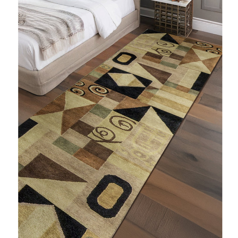 Chemin de table noir noué à la main de haute qualité multicolore