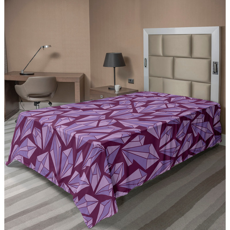 Ambesonne Gemstone Pattern Flat Sheet Brut Crystals Art Lavender Lilac and Plum