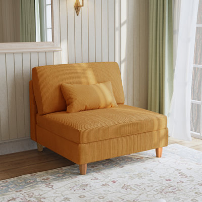 Seemab Upholstered Orange Corduroy Armless Chair with Pillow Back, Single Chair Module Part For Sectional Sofa