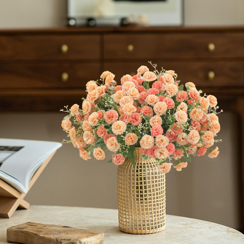 5 pièces de petites fleurs artificielles avec œillets et fleurs en soie pour des décorations de mariage à l'extérieur, Orange