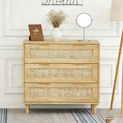 Armoire de rangement 31,50 "à 3 tiroirs en rotin
