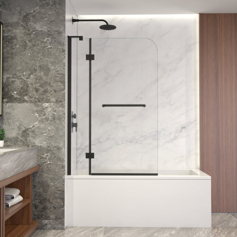 Lucie 38" W X 58" H Frameless Hinged Tub Door With Clear Glass