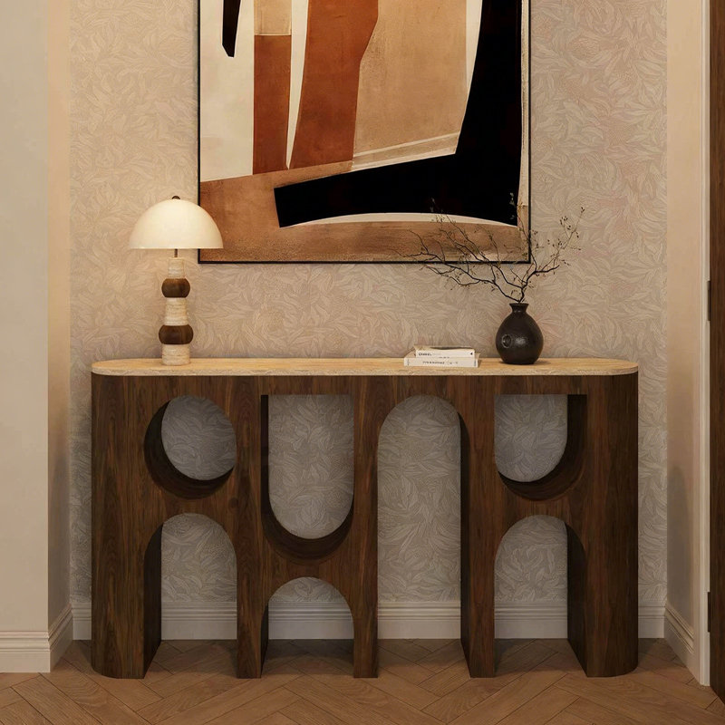 Console en bois massif de style américain., H 31,5 po x l 55 po x P 11,8 po