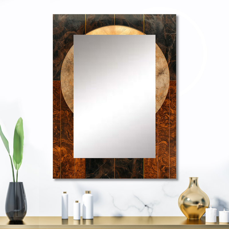 Mosaique noyer Essential Forms II - miroir mural moderne unique, miroir moderne, art imprimé en métal, 32 po x 24 po
