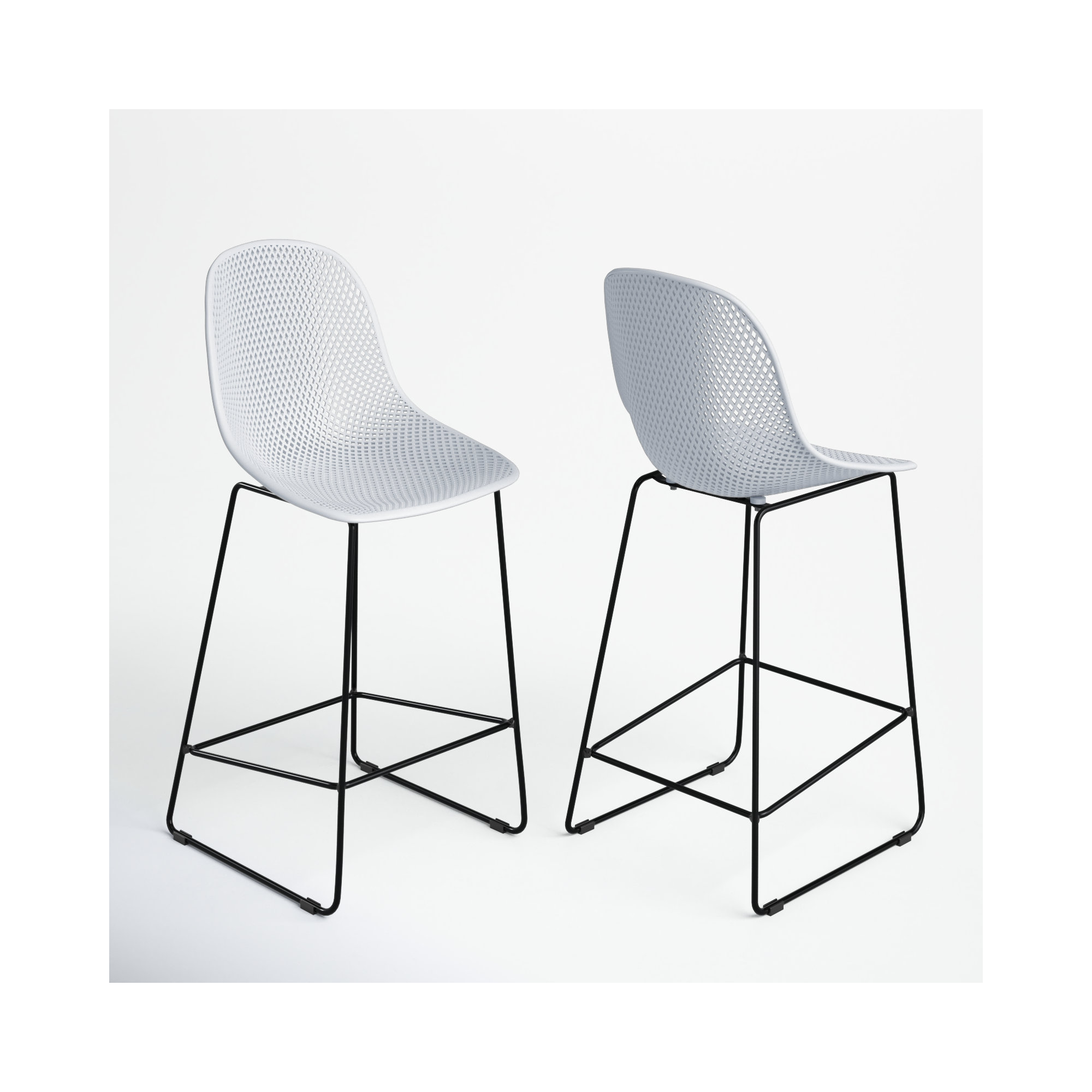 Dusti Iron Outdoor Bar Stool, White, 25.5" H 