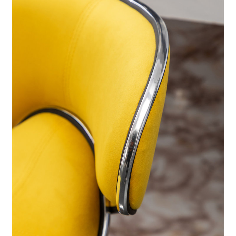 Yellow Velvet Upholstered Swivel , 2 - Robust Metal Base With Rotation And Foot Rest Air Lift Adjustable Seat Height Fine Foam Soft 2 Chromed 360° Footrest Air-lift Upholstery