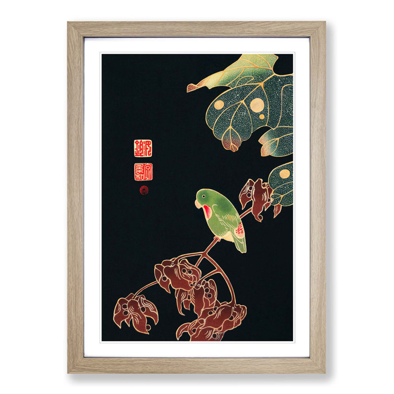 Parakeet Parrot by Ito Jakuchu - Picture Frame Painting Print, Oak Framed, 36cm H x 27cm W x 2cm D