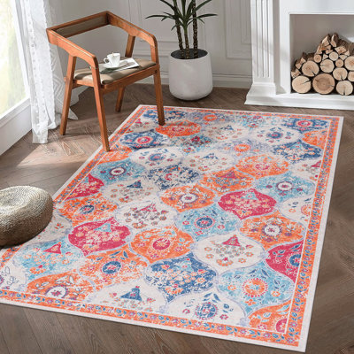 Cream 6X9 Area Rug, Low-Pile, Stain For Bedroom, Hallway, Kitchen Non-Slip, Living Room, Hallway