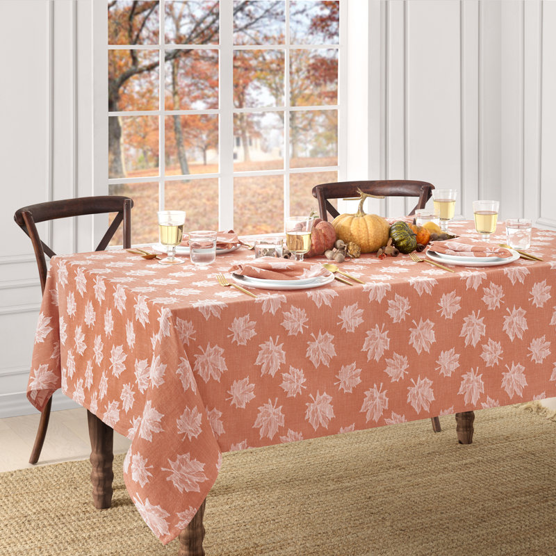 Mattox Falling Leaves Jacquard Cotton Tablecloth, 84"  x 60" Rectangle, Sienna