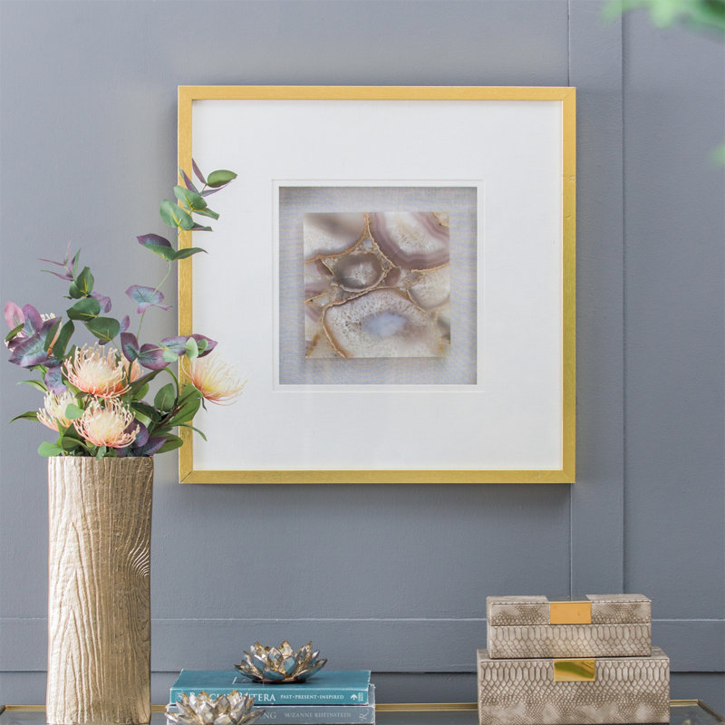 Agate Shadow Box Wall Art | 23.6-inch Champagne Gold × Light Gray Velvet