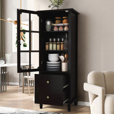 Armoire arquée avec portes en verre et double tiroir